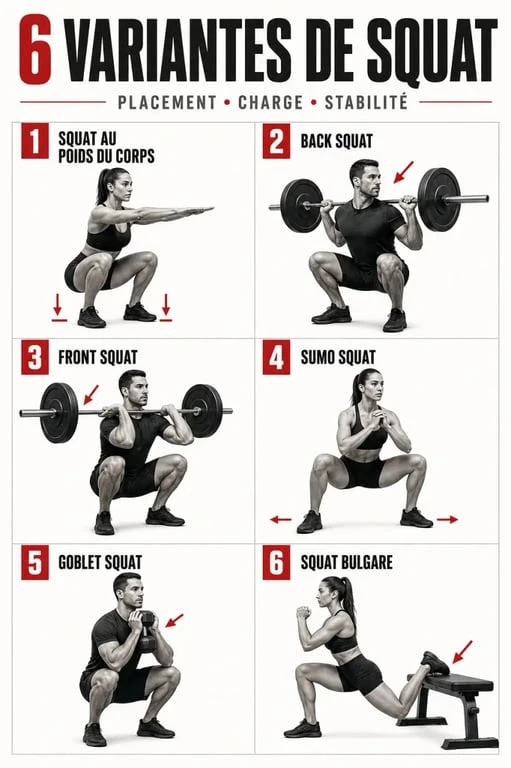 Different type de squat : comparaison visuelle des principales variantes