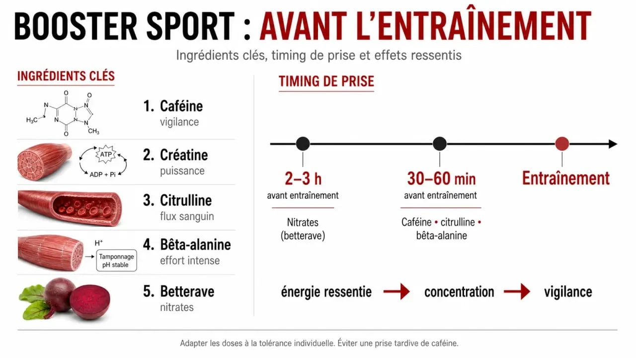 Booster sport avant l’entraînement : ingrédients clés et timing de prise