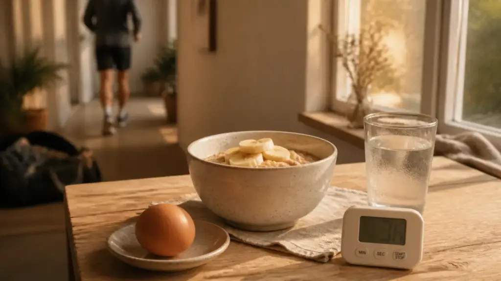 Petit dejeuner avant une course : bol d’avoine, banane et minuteur 3h