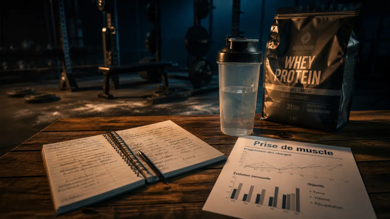 Prendre du muscle : whey, shaker et suivi en salle de sport