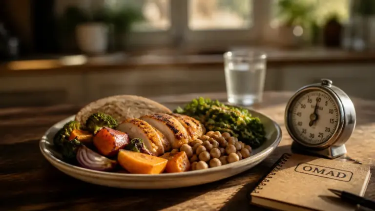 Regime omad : assiette complète et minuteur pour perte de poids et glycémie