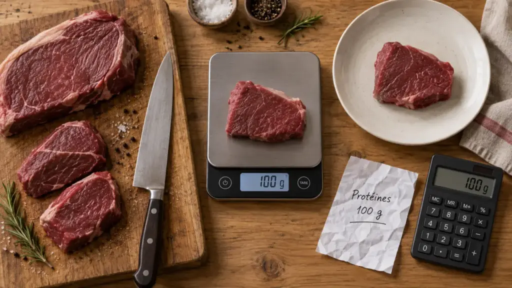 Combien de proteine dans 100g de viande rouge : portion mesurée