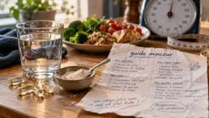 Complément alimentaire pour maigrir le plus efficace : konjac anti-fringales, gélules et verre d’eau