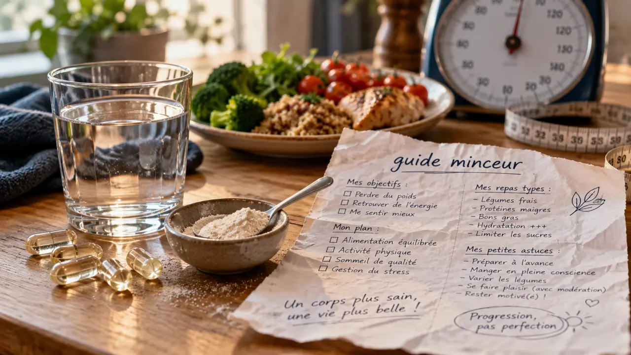 Complément alimentaire pour maigrir le plus efficace : konjac anti-fringales, gélules et verre d’eau