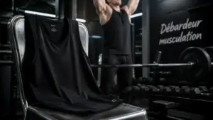 Debardeur musculation noir en salle de musculation, coupe respirante