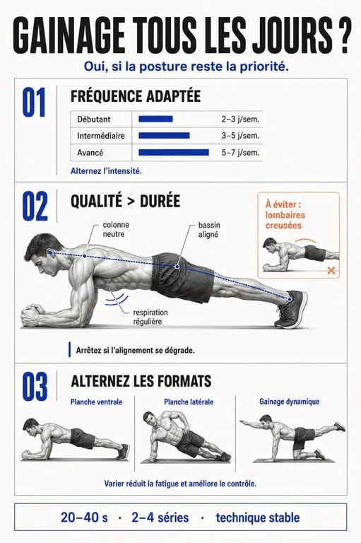 Faire du gainage tous les jours : fréquence, posture et variantes de planche