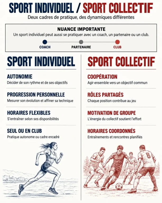 Infographie sur le sport individuel et la comparaison avec le sport collectif