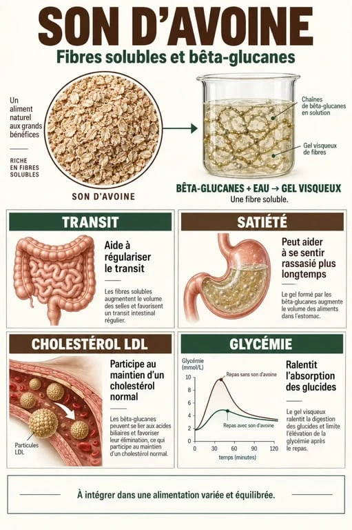 Bienfaits du son d’avoine et rôle des bêta-glucanes sur le transit, la satiété, le cholestérol et la glycémie