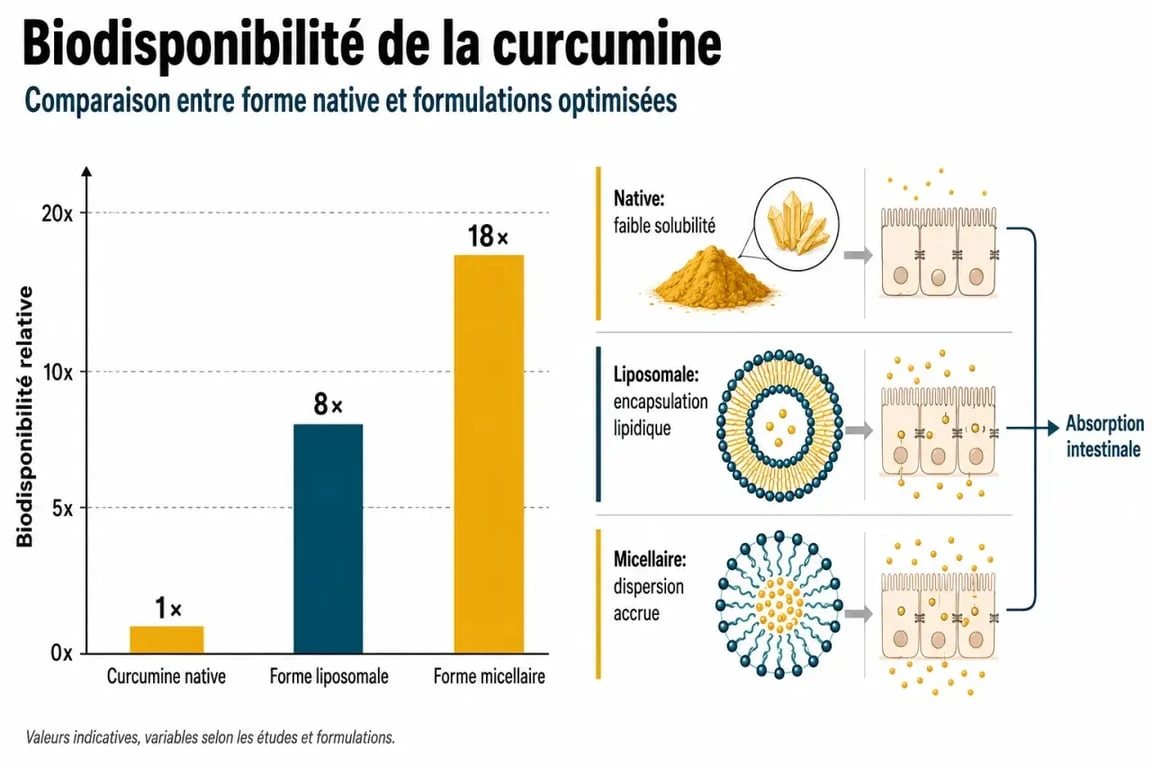 Infographie sur la biodisponibilité du curcuma en complément alimentaire