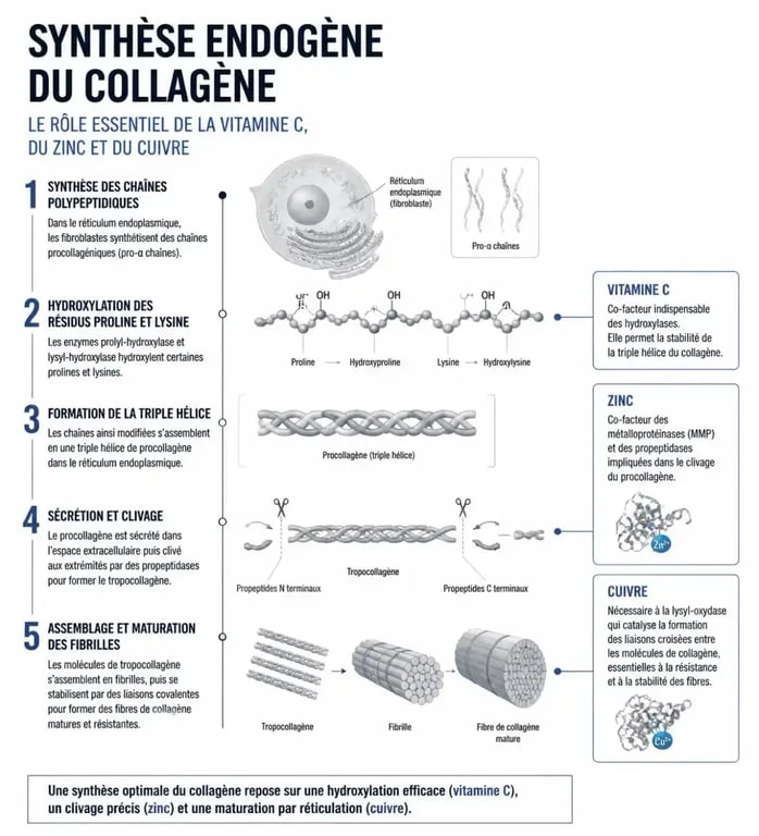 Schéma de la synthèse naturelle du collagène dans l'organisme