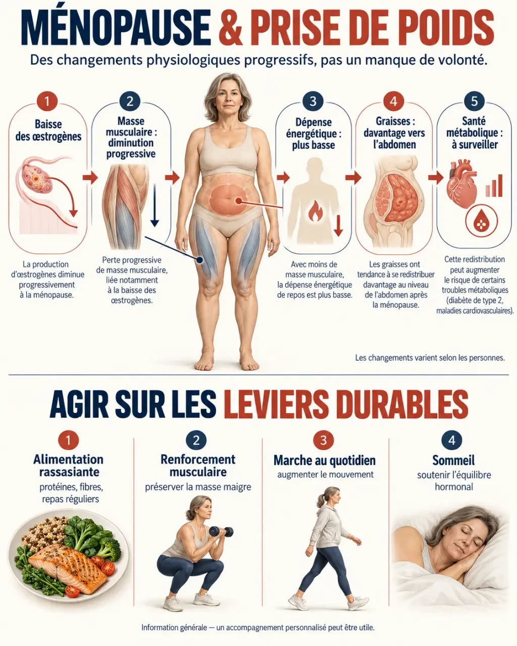Infographie sur comment maigrir à la ménopause et préserver la masse musculaire