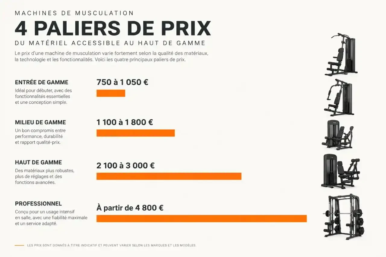 Machine de musculation : comparatif des paliers de prix, de l'entrée de gamme au professionnel