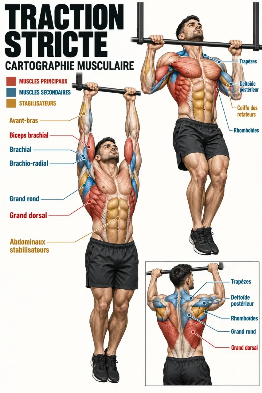 Muscle tractions : schéma des muscles sollicités pendant une traction
