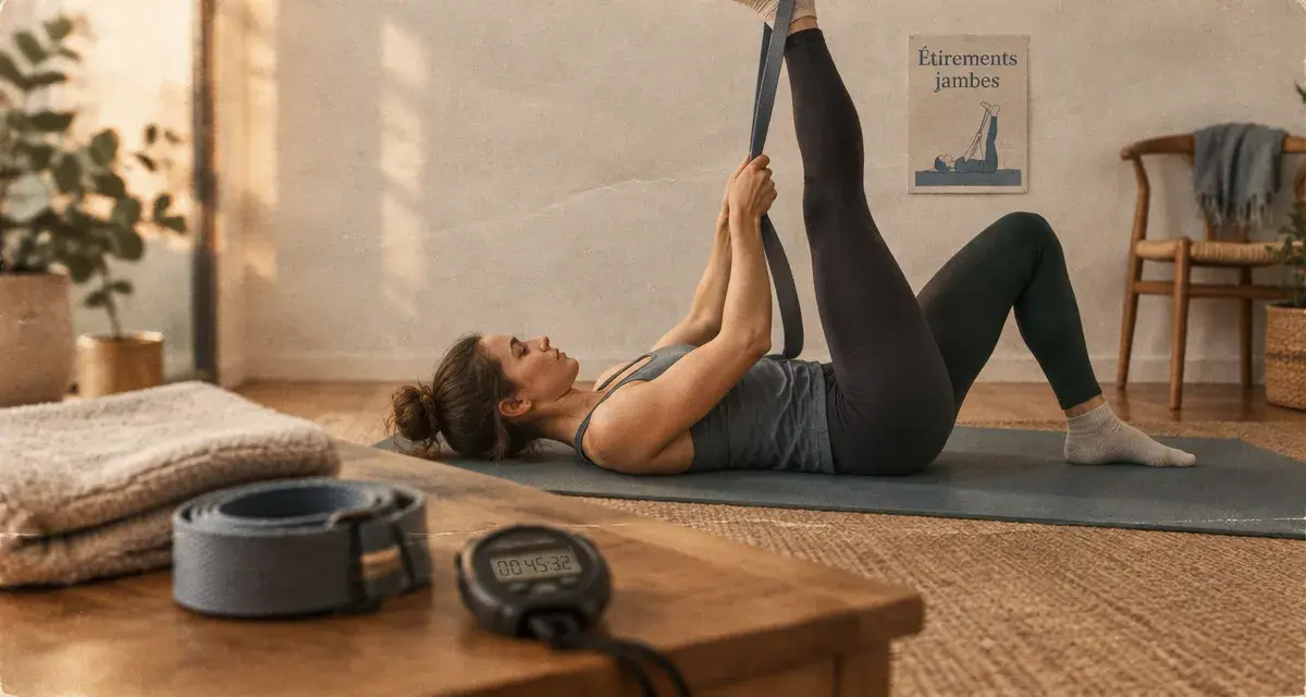 Étirements jambes au sol : ischio-jambiers, hanches, mollets