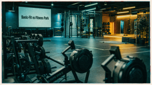 Basic fit ou fitness park : intérieur salle de sport moderne