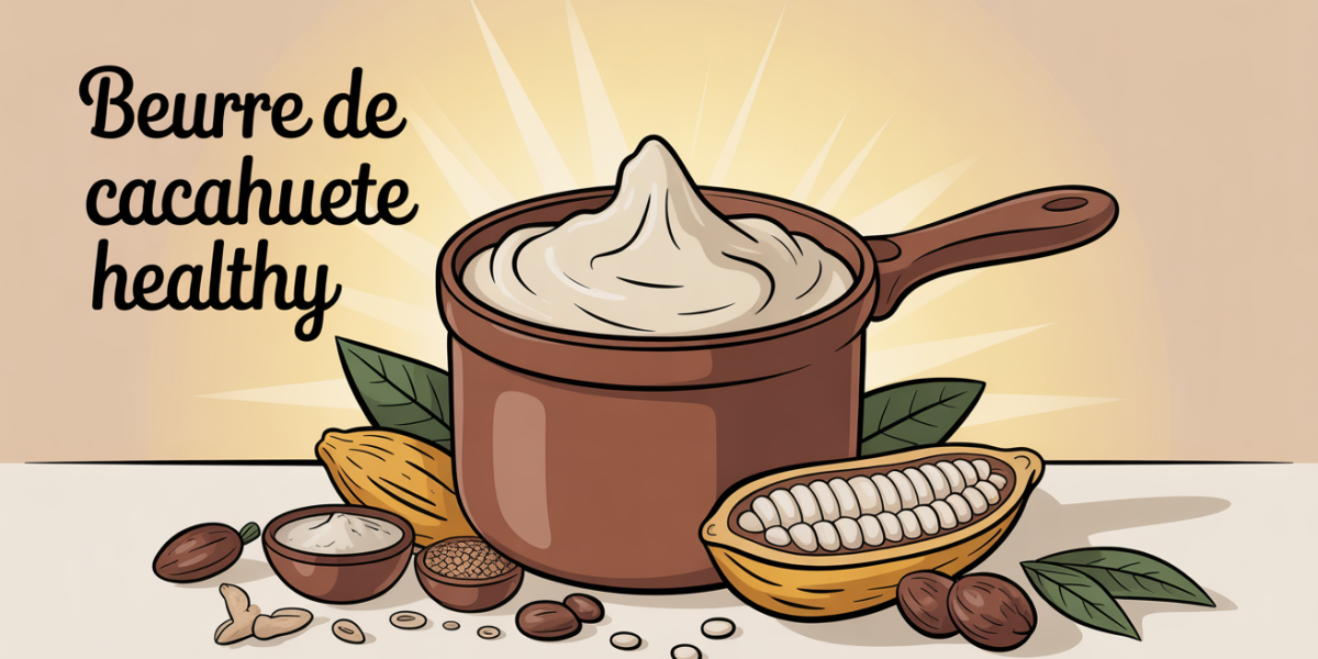 pot de beurre de cacahuète healthy entouré de cacahuètes