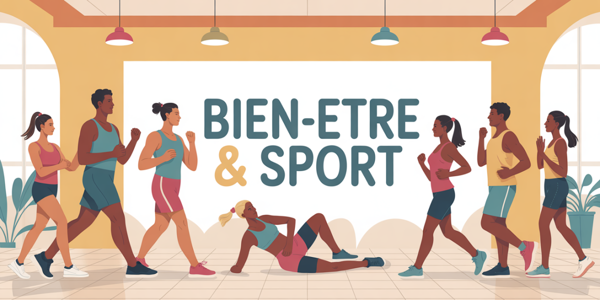 personnages de tous âges pratiquant sport et bien-être dans un salon