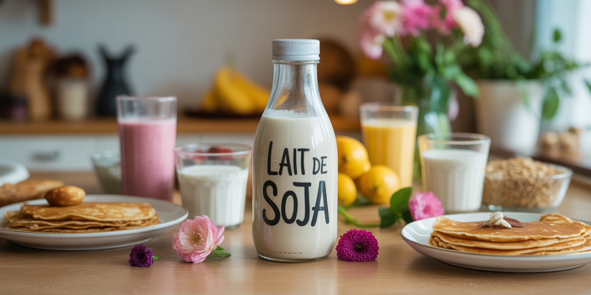 bienfaits du lait de soja sur table cuisine