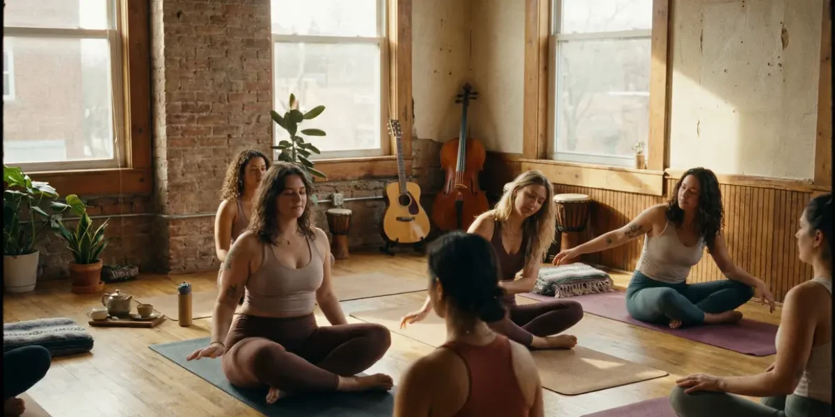 femmes en mouvement bodybalance sur tapis studio ambiance lumineuse