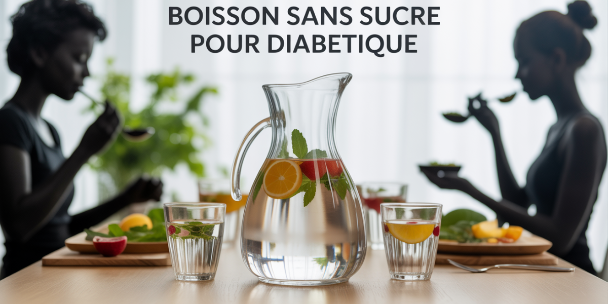 Carafe et verres d'eau aromatisée sans sucre pour diabétique
