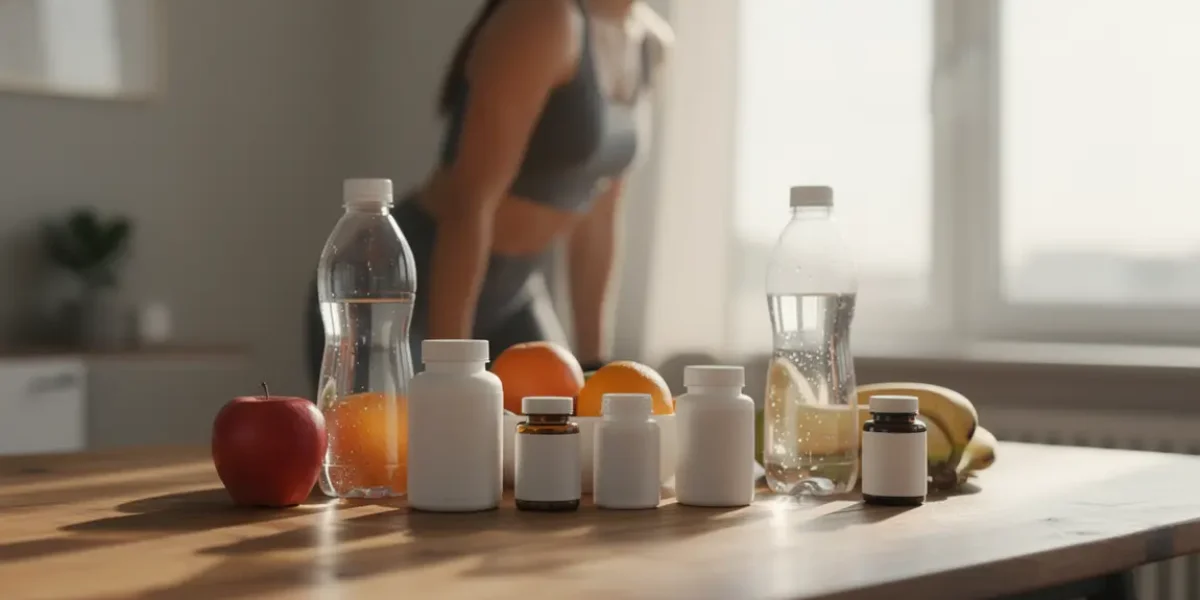 Flacons compléments alimentaires avec fruits et eau pour perte de poids