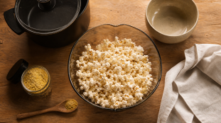 Calories 100g pop corn nature : 387 kcal, pop-corn nature en bol