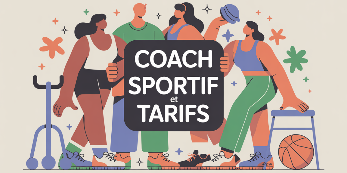 Silhouettes coach sportif et clients, ambiance dynamique, accessoires de sport