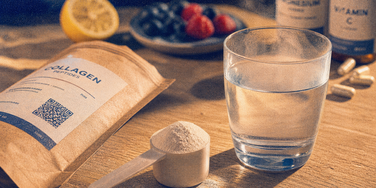 Collagene Nutri and Co : peptides marins 5000 mg, poudre et doseur sur table
