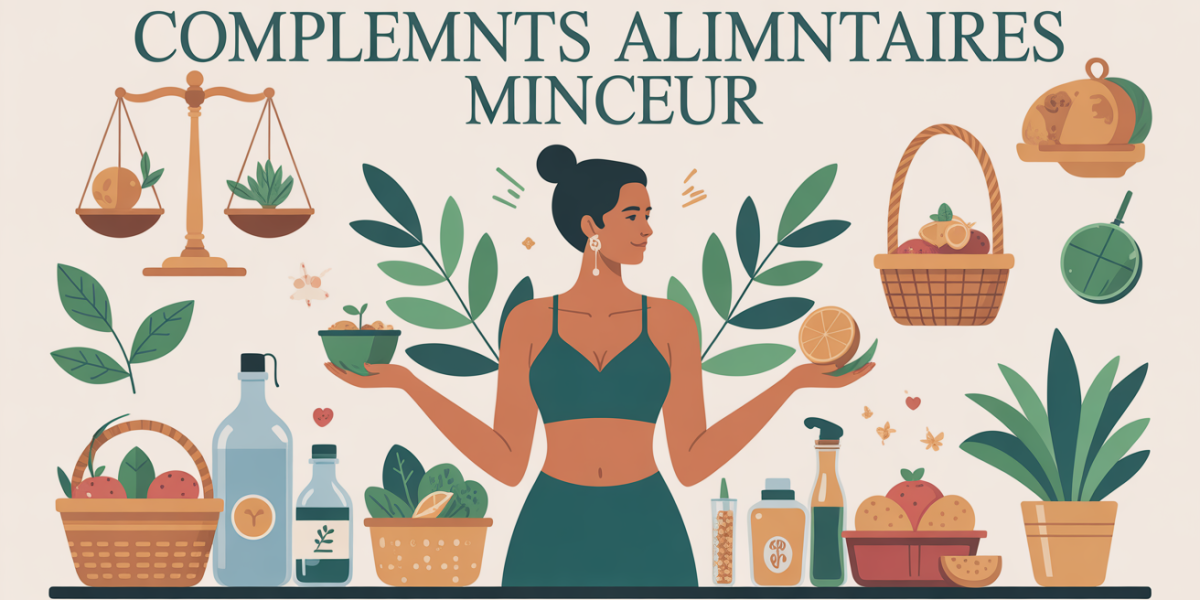 complement alimentaire pour maigrir silhouette et objets symboliques