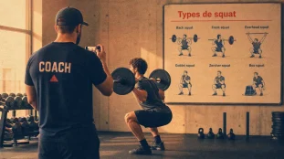 Different type de squat : back, front, sumo ou bulgare en salle