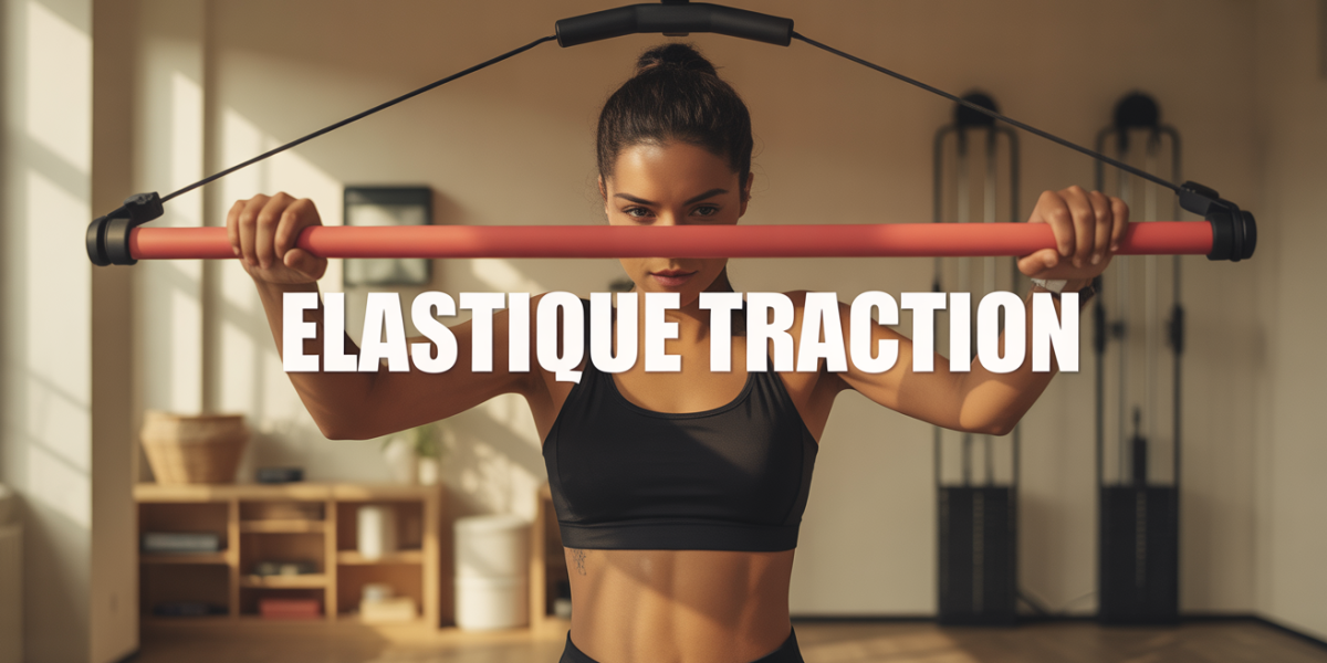Femme utilisant elastique traction a la barre en salle lumineuse