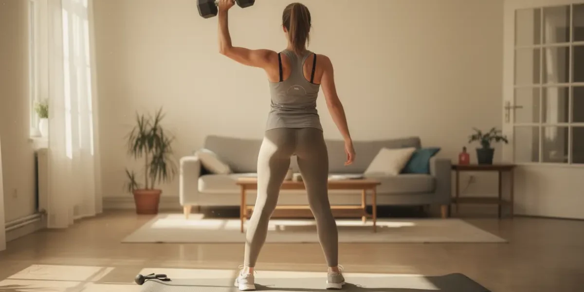 Femme dos effectuant dumbbell snatch salon haltere au-dessus tete