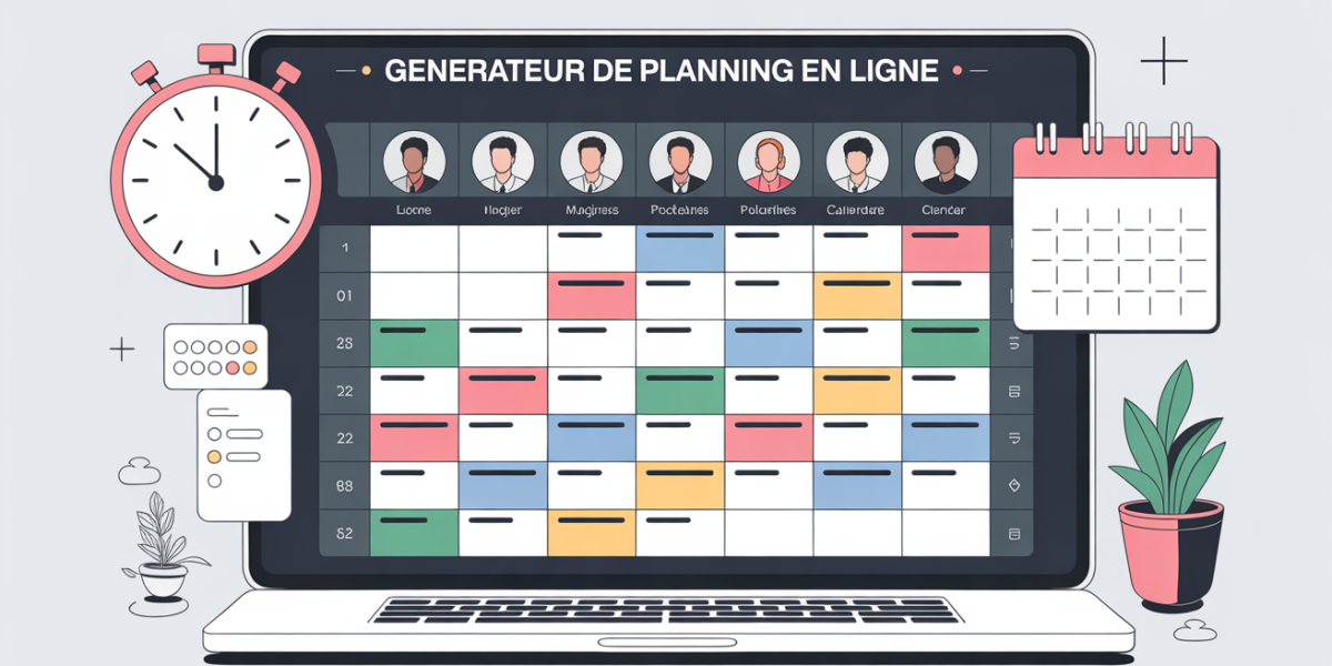Illustration générateur de planning écran ordinateur grille colorée