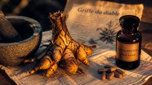 Griffes du diable pour douleurs articulaires : harpagophytum, gélules et flacon