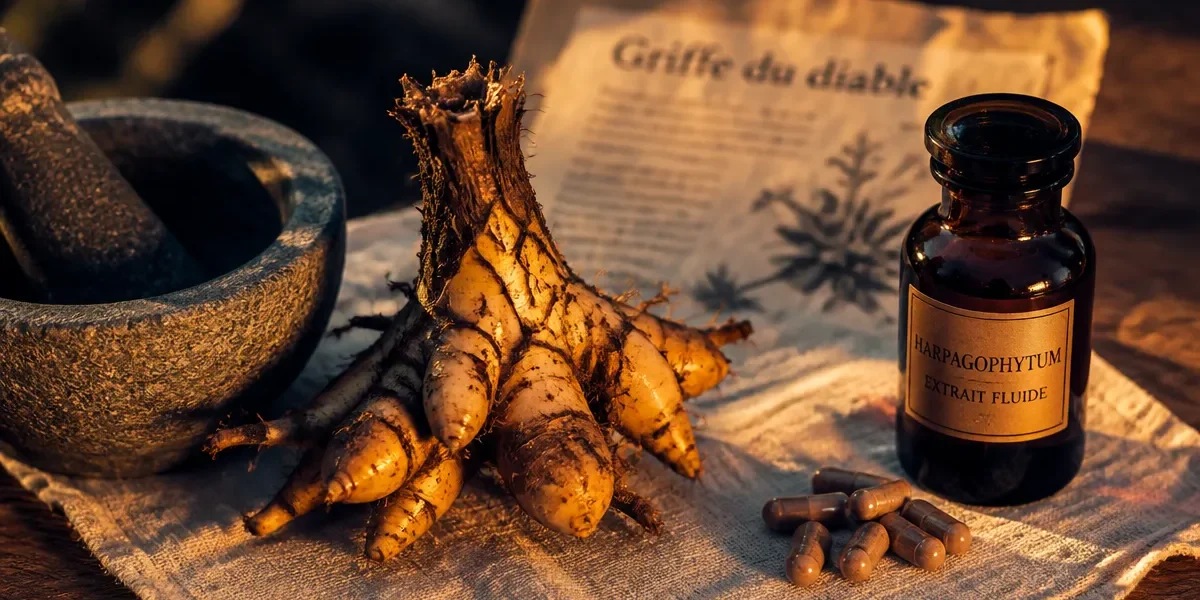 Griffes du diable pour douleurs articulaires : harpagophytum, gélules et flacon