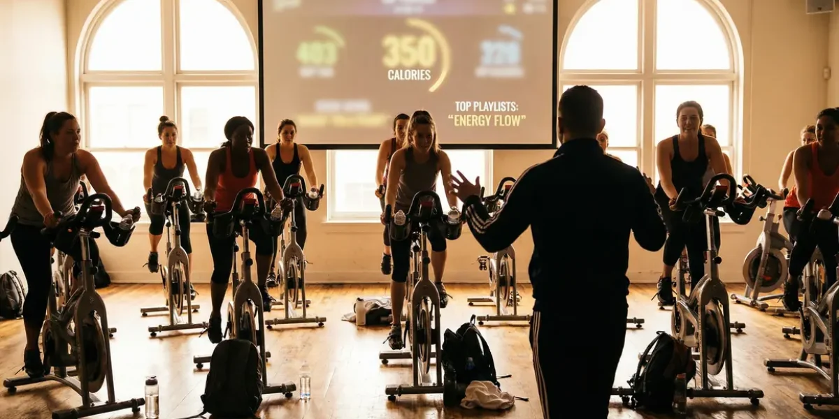 Femmes sur vélos RPM en salle lumineuse