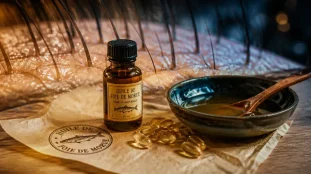 Huile foie de morue bienfaits cheveux : flacon et gélules pour renforcer le cuir chevelu