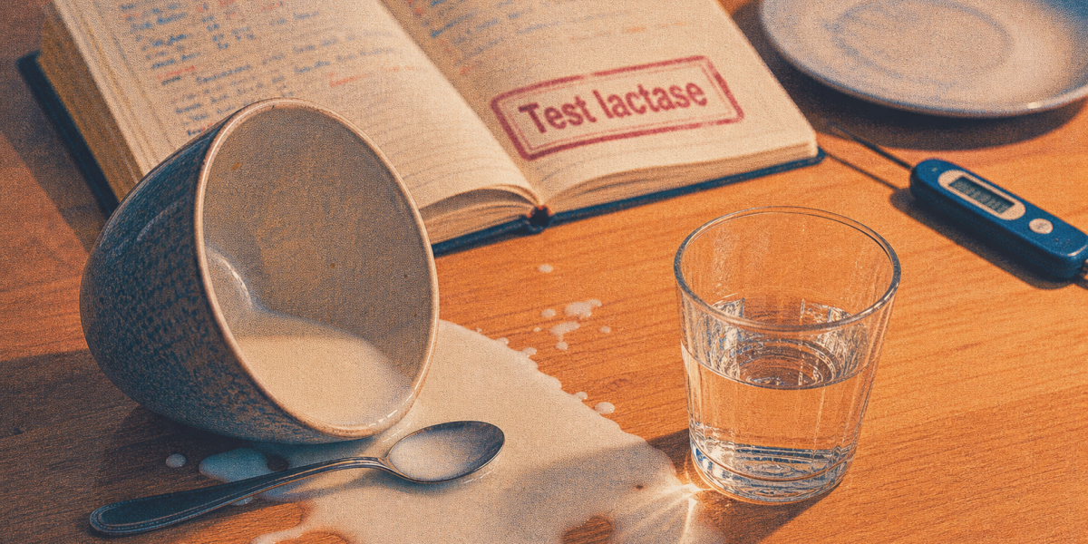 Intolérance au lactose symptome : test lactase, lait et thermomètre