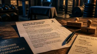 Lettre de motivation sportif sur table, stylo et tampons recrutement