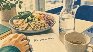Lutter contre la fatigue de l'après-midi : assiette légère et marche 10 minutes à 14h