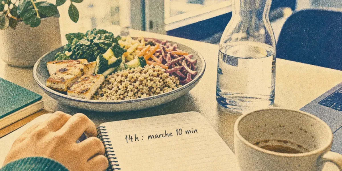 Lutter contre la fatigue de l'après-midi : assiette légère et marche 10 minutes à 14h