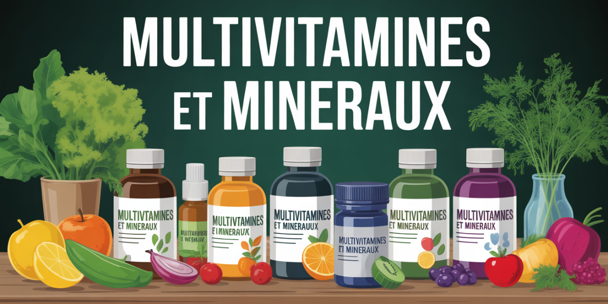 illustration multi vitamines et mineraux flacons legumes