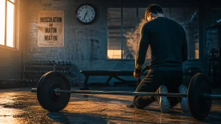 Musculation le matin près de 7h, haltères et rosée sur sol humide