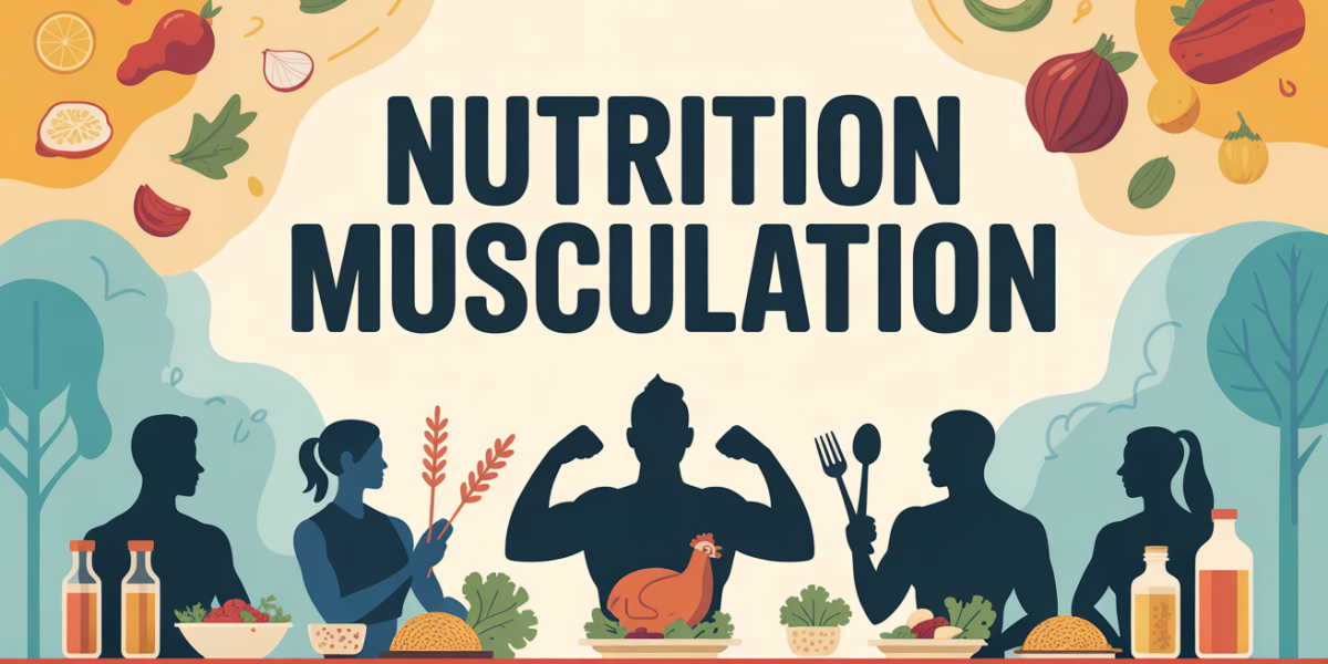 Visuel nutrition pour la musculation avec sportifs et aliments