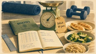 Perdre 10 kilos en 2 mois : déficit 1500 calories, carnet et balance