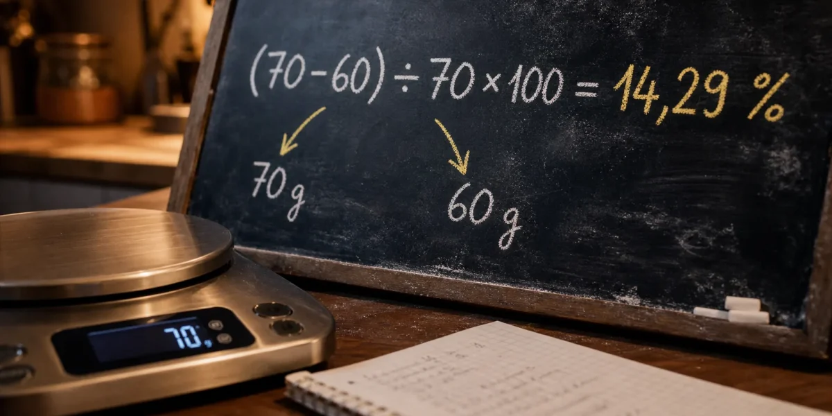 Perte de poids calcul 14,29 % sur balance et ardoise