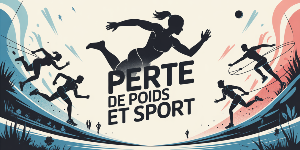 Silhouette en mouvement, sports variés et texte perte de poids et sport