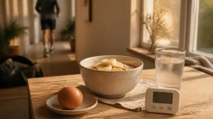 Petit dejeuner avant une course : bol d’avoine, banane et minuteur 3h