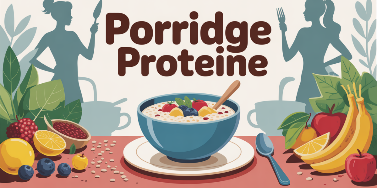 Bol de porridge proteiné au centre d'une table stylisée
