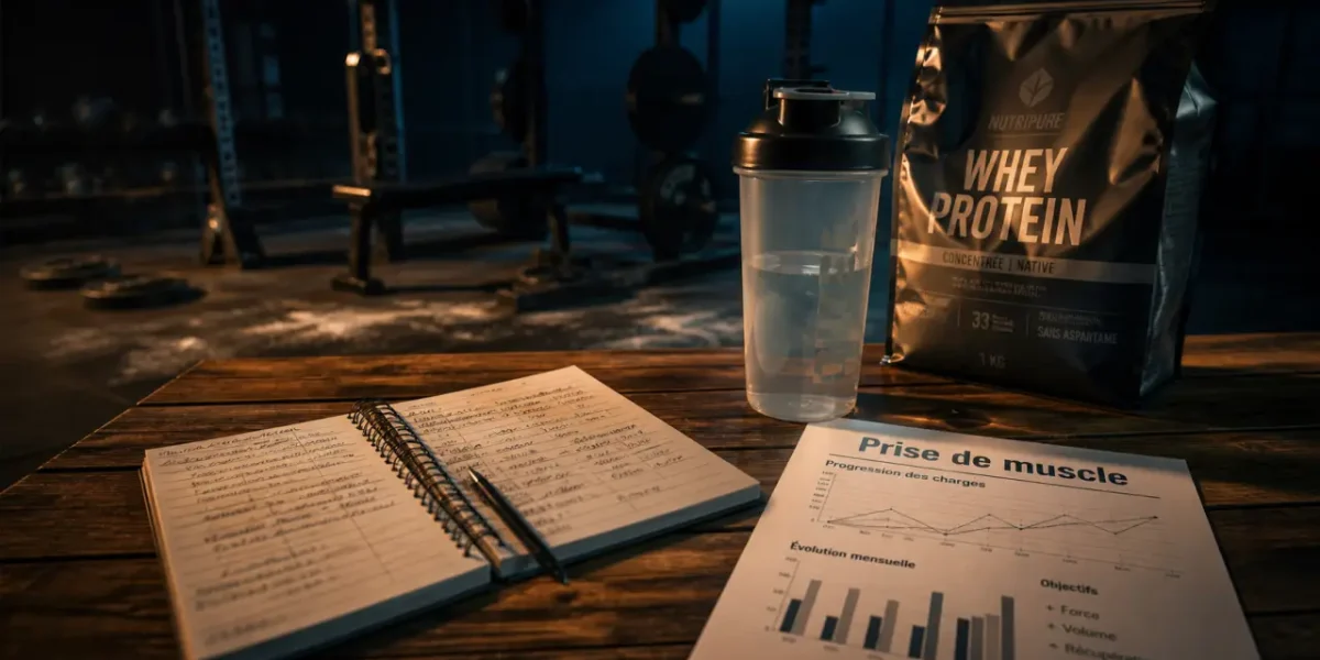 Prendre du muscle : whey, shaker et suivi en salle de sport